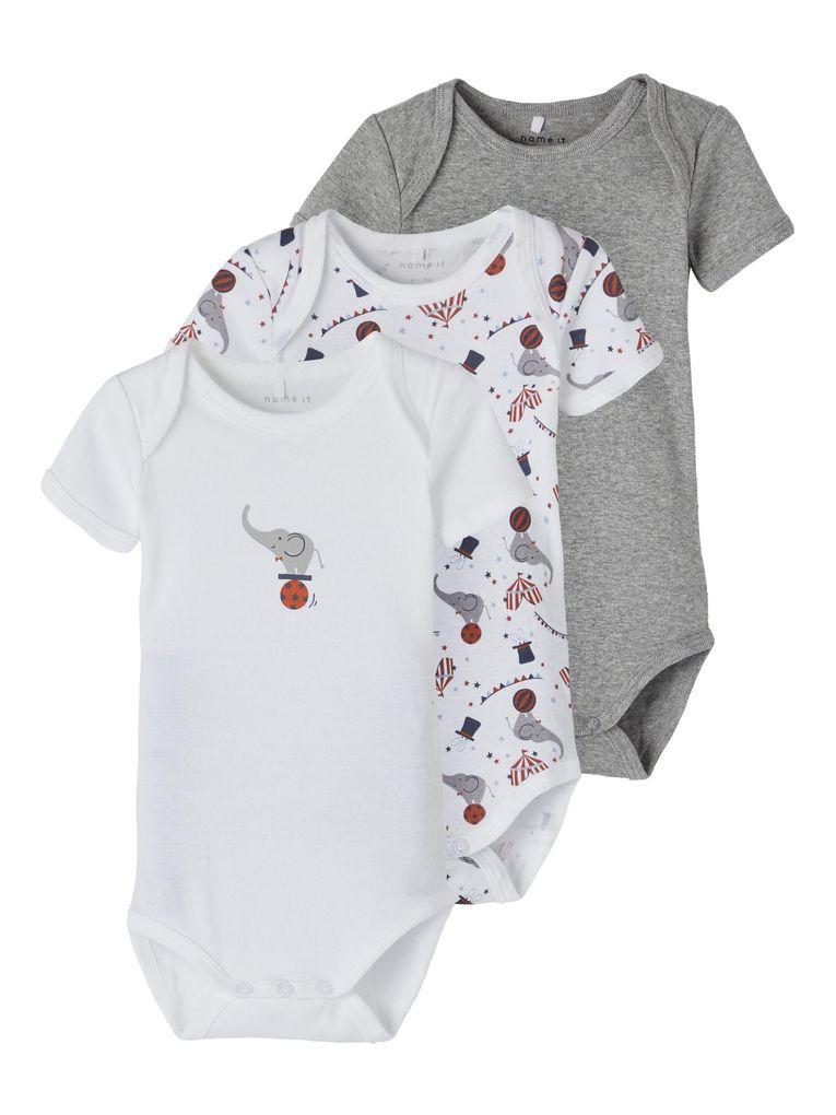 Name it Baby Jungen Mädchen Body kurzarm 3er Pack NBNBODY 3P SS GREY MEL CIRCUS