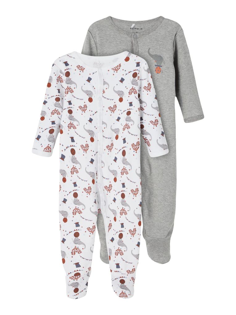 Name it Baby Mädchen Jungen Schlafstrampler 2er Pack NBNNIGHTSUIT 2P W/F GREY MEL CIRCUS