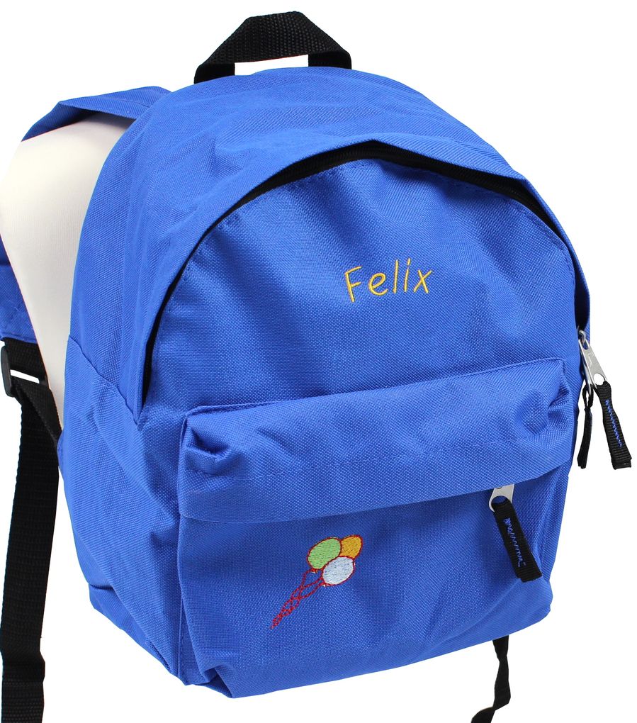 Kinder Rucksack mit Luftballons und Namen bestickt