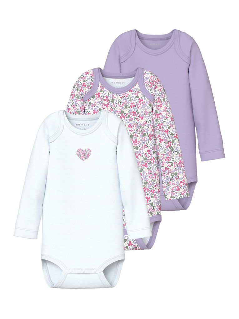 Name it Baby Mädchen Langarmbody 3er Pack NBFBODY 3P FLOWER