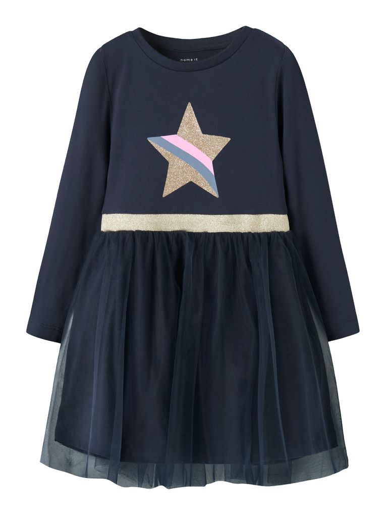 Name it Mädchen Jerseykleid mit Tüllrock NMFNASTAR LS DRESS