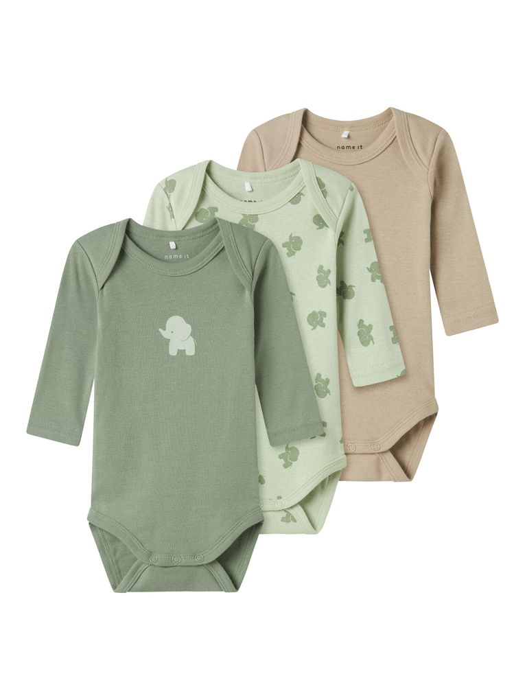 Name it Baby Jungen 3er Pack Langarmbodys NBMBODY ELEPHANT