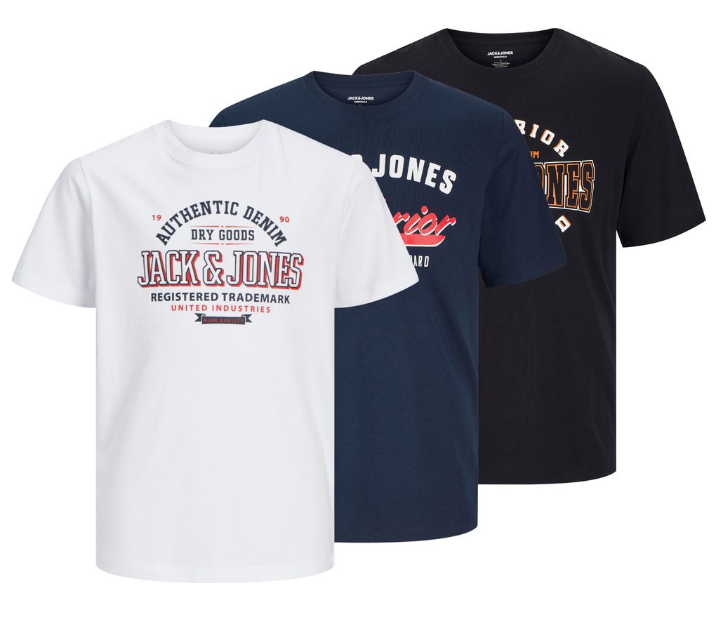 Jack & Jones Jungen T-Shirt 3er Pack JJELOGO TEE O-NECK JNR