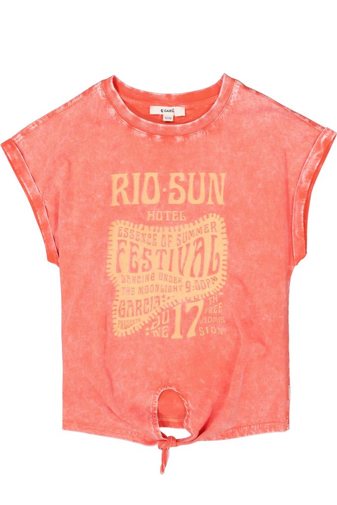 Garcia Mädchen T- Shirt mit Print und Zierknoten