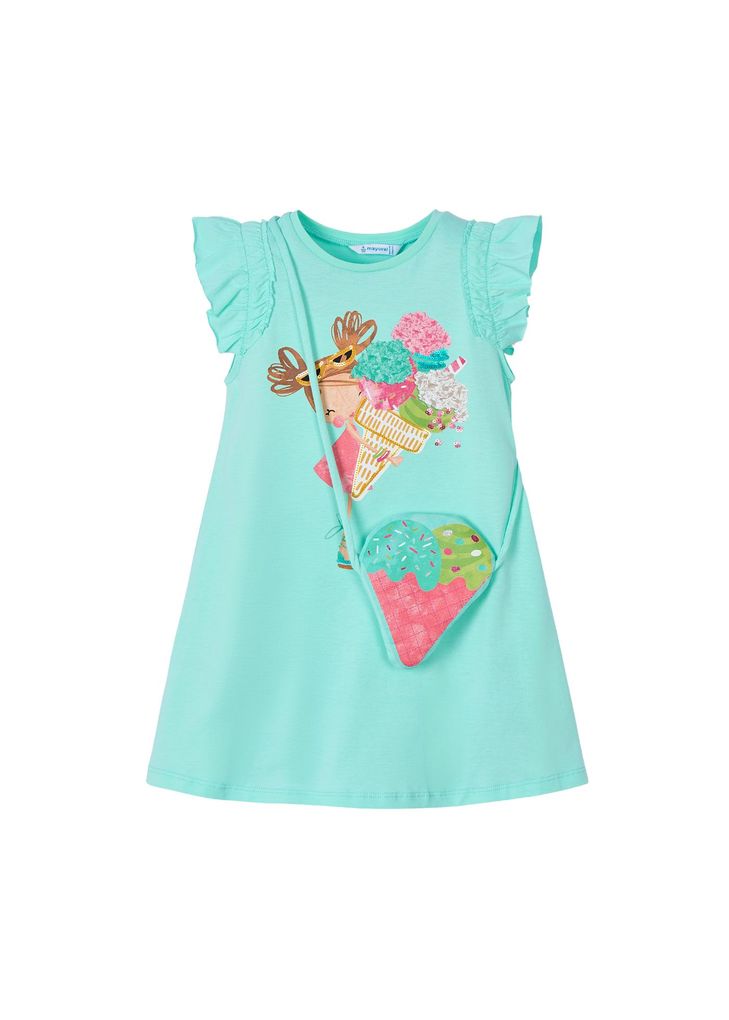Mayoral Mädchen Sommerkleid mit Umhängetasche aqua