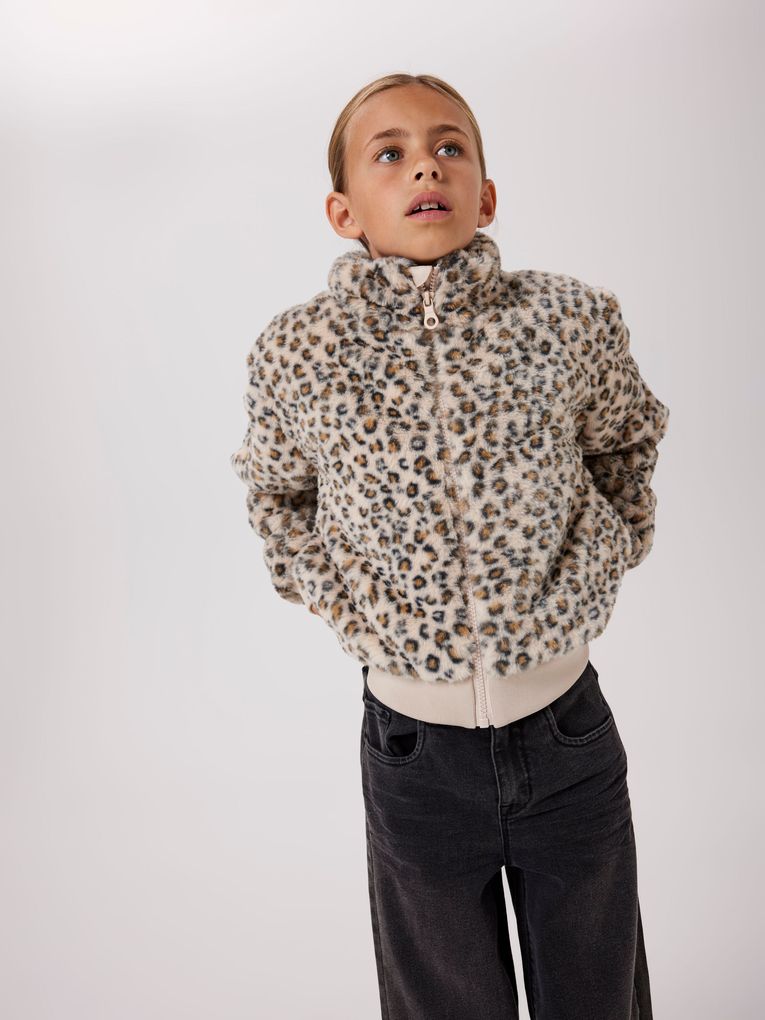 Name it Mädchen Plüschfell-Jacke Leomuster NKFMILA JACKET PB