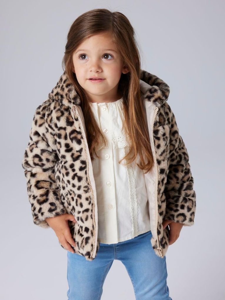 Name it Mädchen Plüschfelllacke Leoprint NMFMILA JACKET W HOOD