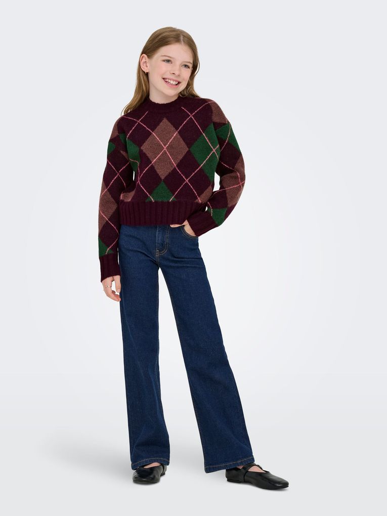 Kids Only Mädchen Pullover KOGPEYTON L/S ARGYLE O-NECK KNT