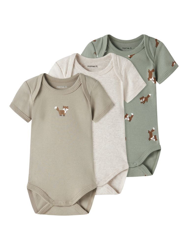 Name it Baby Jungen 3er Pack Kurzarmbodys NBMBODY 3P S/S FOX