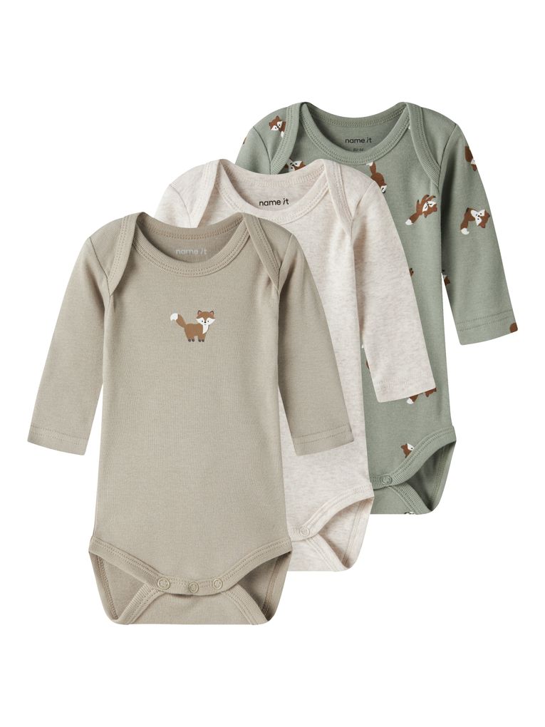 Name it Baby Jungen 3er Pack Langarmbodys NBMBODY 3P LS FOX