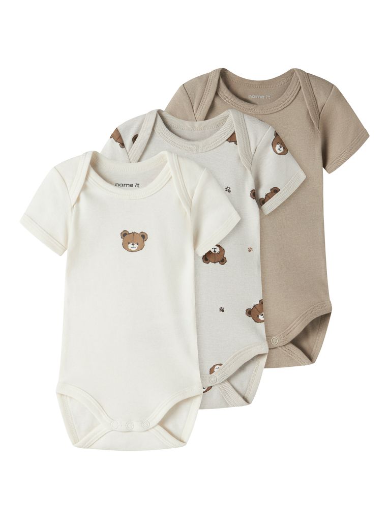 Name it Baby 3er Pack Kurzarmbodys NBNBODY 3P S/S PUMICE BEAR