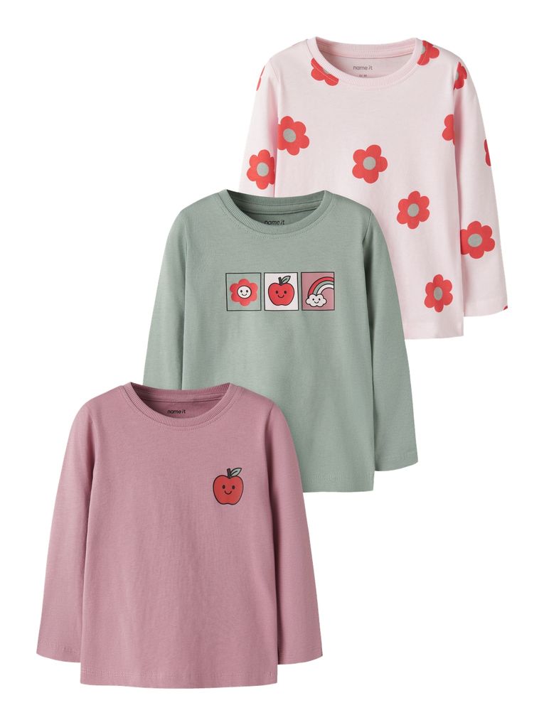 Name It Mädchen 3er Pack Langarmshirts Bio-Baumwolle Nmfnia