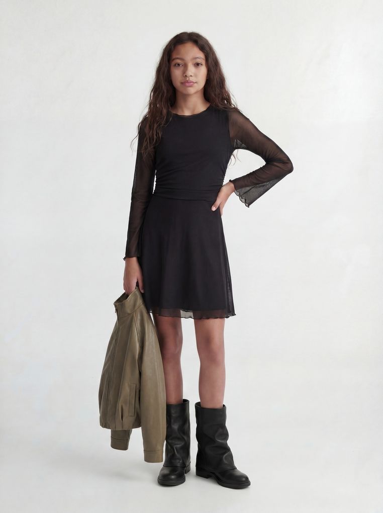 JJXX Girl Mädchen Mesh-Kurzkleid Langarm Jxminna