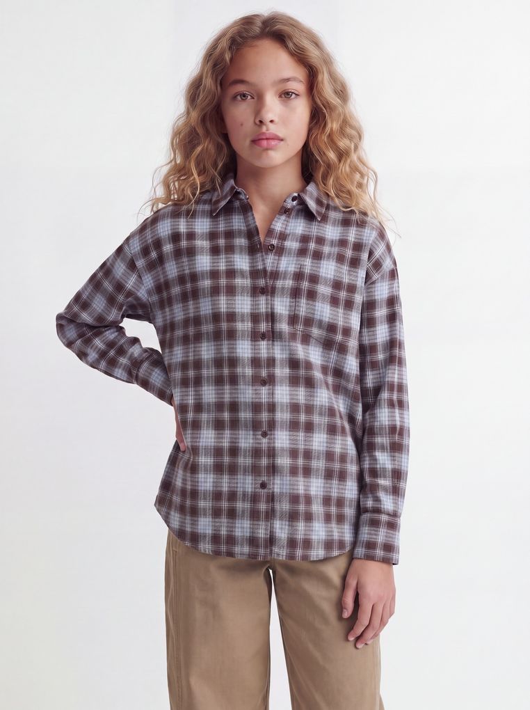JJXX Girl Mädchen Flanellbluse kariertes Langarmhemd Jxjamie