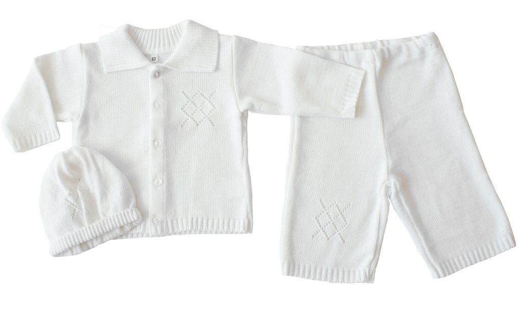 Eko Baby Jungen Taufanzug Jacke, Hose und Mütze Taufkleid Set weiß